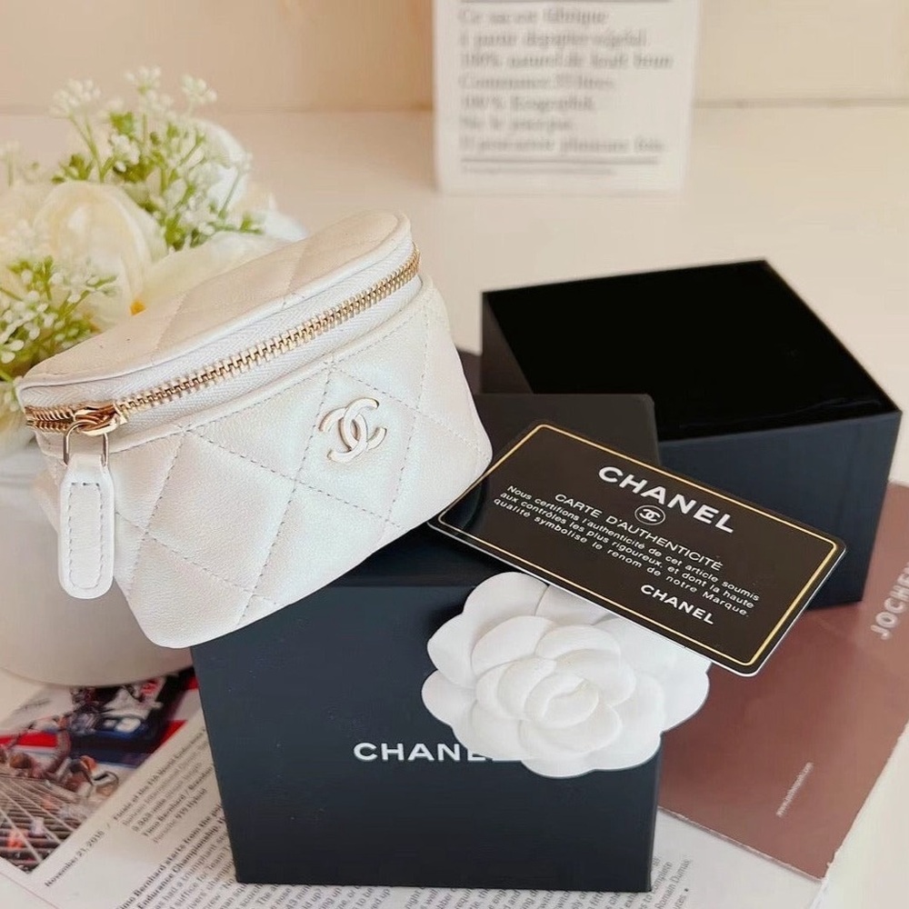 Chanel Iridescent Lambskin Quilted Arm Coin Purse Ivory Nee